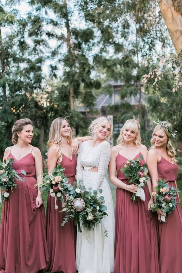 Cheap Spaghetti Straps Chiffon A Line Sleeveless Long Bridesmaid Dresses, SW1058