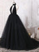 Pretty Black Halter Tulle Ball Gown Open Back A Line Long Prom Dresses, MD418