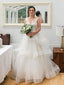 Vintage Ivory Ruffles Organza Applique Sleeveless Tiered Ball Gown Wedding Dresses, WD0098