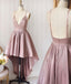 Simple Spaghetti Strap V Neck High Low Short Homecoming Dress, BTW131