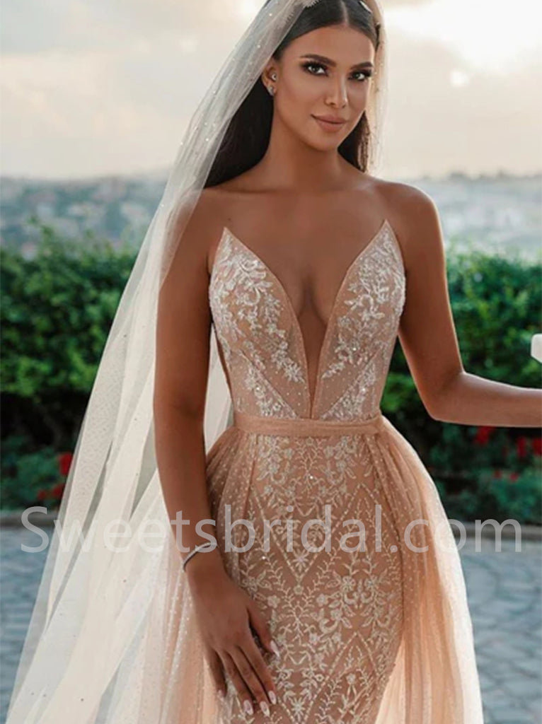 Elegant V-neck  Sleeveless A-line tulle Wedding Dresses,DB0275