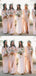 Elegant Long Sleeves Deep V Neck Side Slit Chiffon Long Bridesmaid Dresses, SW1088