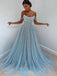 Popular Off-shoulder A-line Tulle Sequin Long Prom Dresses.SW1239