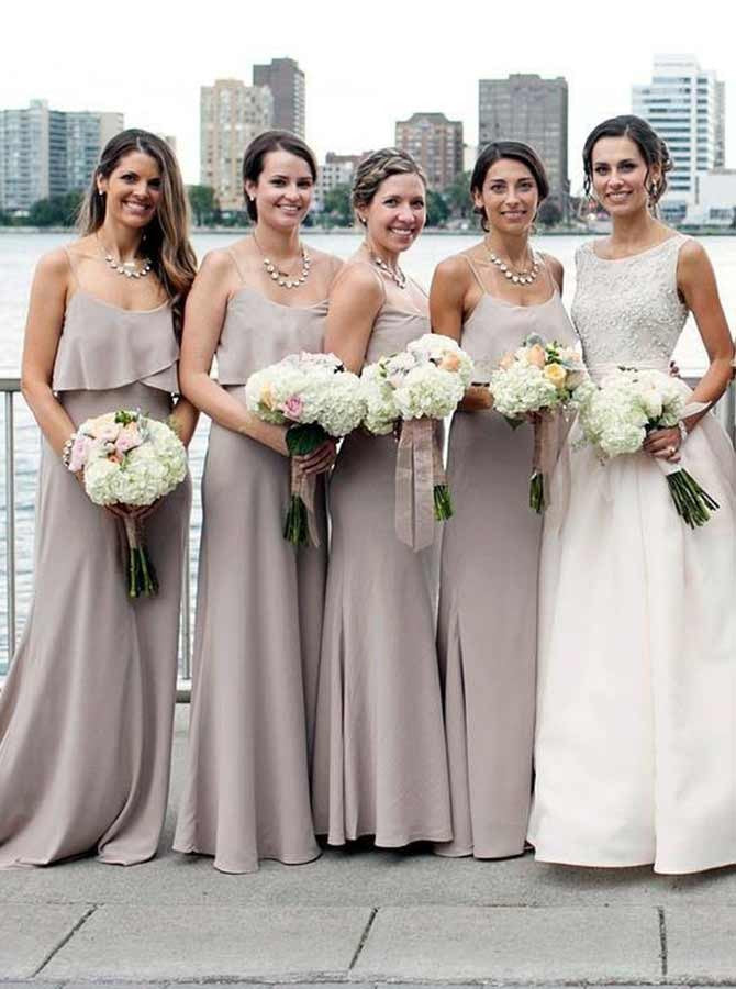 Cheap Spaghetti Strap Simple Floor Length Chiffon Long Bridesmaid Dresses, SW1071