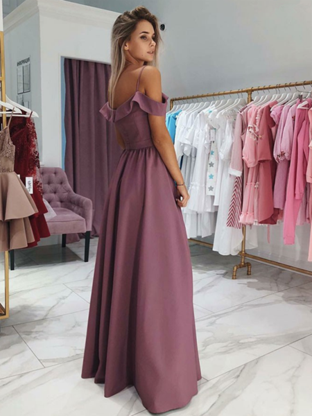 Simple Off The Shoulder A Line Side Slit Floor Length Long Prom Dresses, MD428