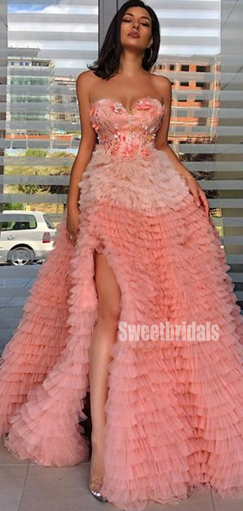 Simple Straight Tulle Side Slit Party Dresses Evening Prom Dresses,DPB187
