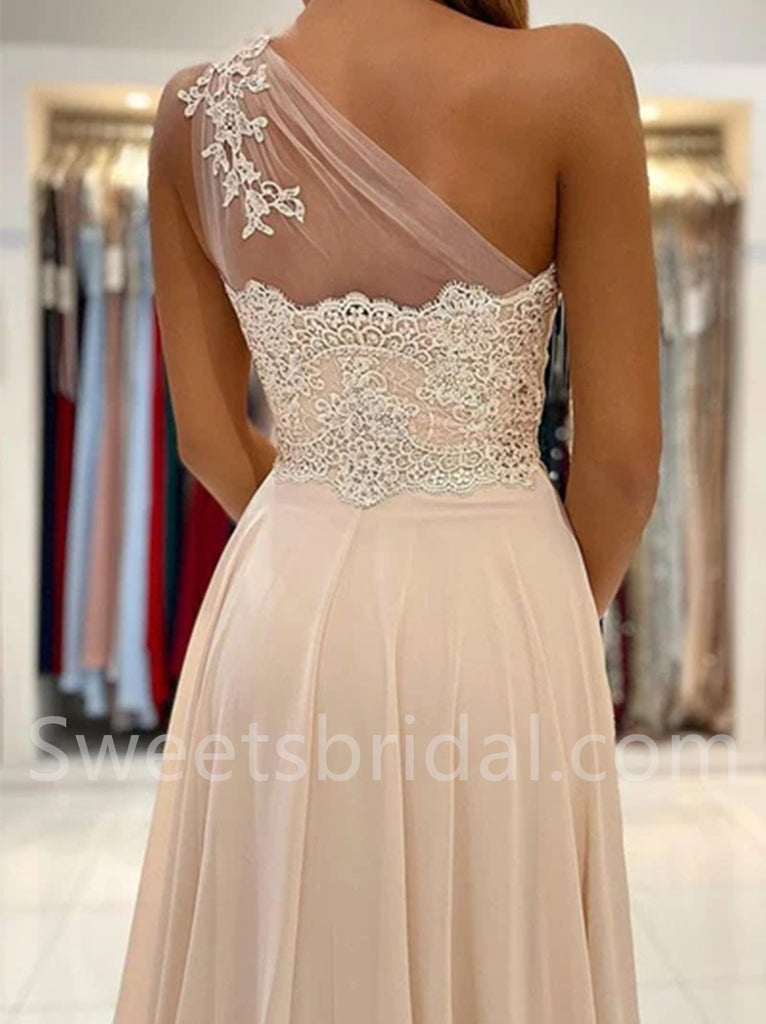 Elegant One-shoulder Side slit A-line Prom Dresses, SW1497