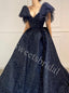 Elegant V-neck Cap sleeves A-line Prom Dresses,SWW1737