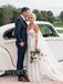 Simple V-neck Spaghetti straps Off-shoulder A-line Wedding Dresses,  DB0225