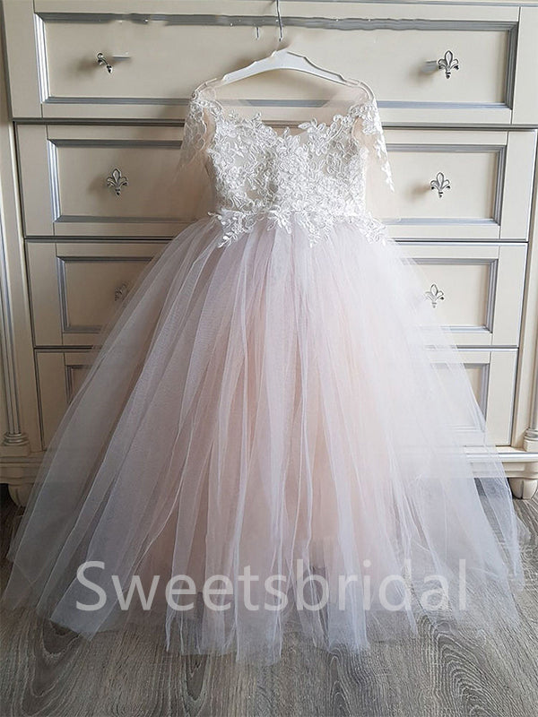 BeautifuI Scoop Cap sleeves A Line Flower Girl Dresses, FGS0047
