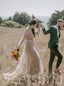 Simple V-neck Lone sleeves  A-line Open back Wedding Dresses,DB0216