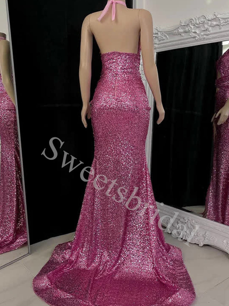 Sexy Halter Side slit Mermaid Prom Dresses,SW1755