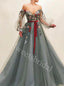 Elegant V-neck Long sleeves A-line Prom Dresses,SW1844