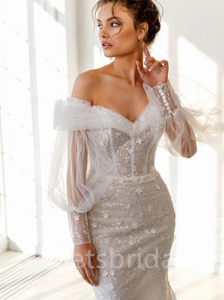 Simple Sweetheart Off-shoulder Mermaid Wedding Dresses, DB0240