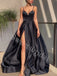 Elegant V-neck Side slit A-line Prom Dresses,SW1760