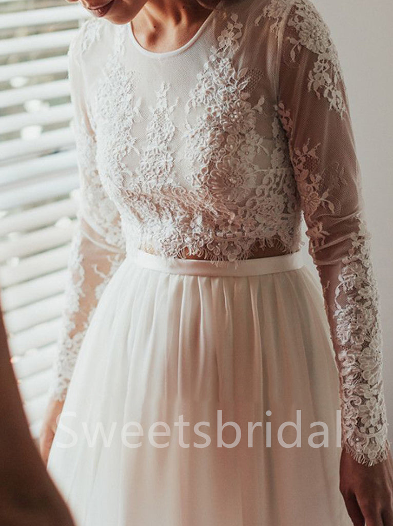 Elegant Long sleeves A-line Lace applique Wedding Dresses,DB0321