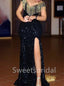 Sexy V-neck Off-shoulder Side slit Mermaid Prom Dresses, SW1369