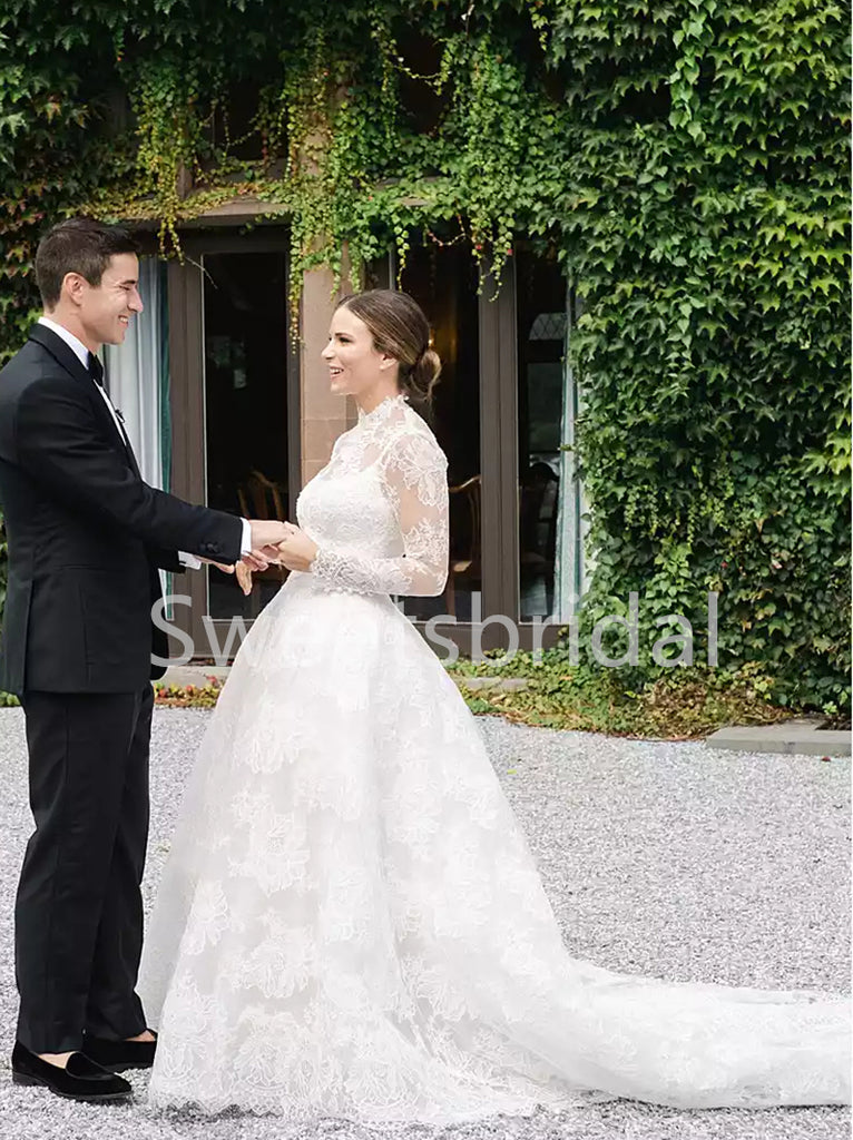 Elegant Long sleeves A-line Lace applique Wedding Dresses, DB0256