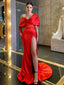 Charming One-shoudler Mermaid Red Side Slit Long Prom Dresses.SW1287