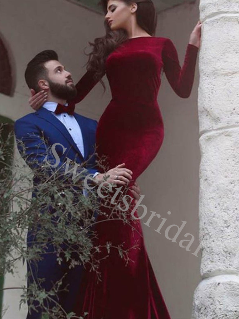 Elegant Long sleeves Strapless Mermaid Prom Dresses,SWW1756