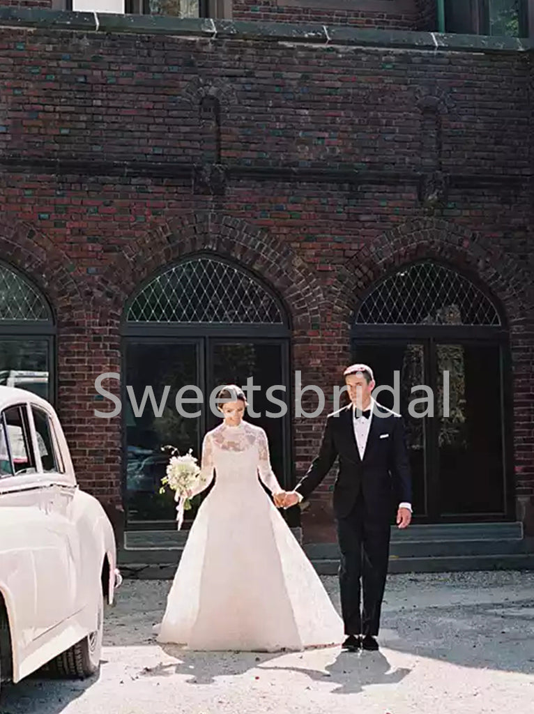 Elegant Long sleeves A-line Lace applique Wedding Dresses, DB0256