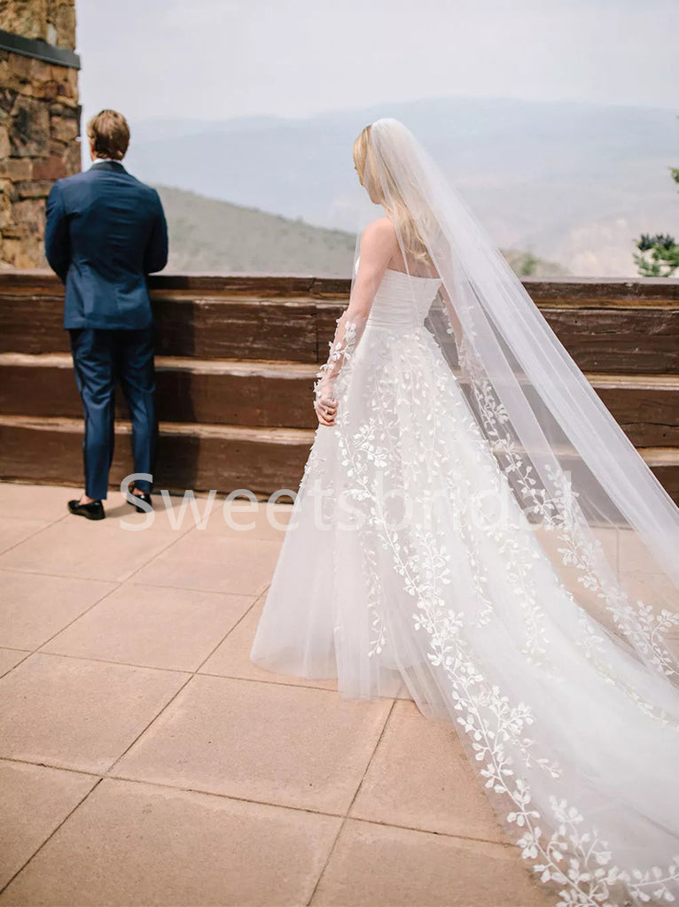 Elegant Strapless A-line Lace applique Wedding Dresses, DB0254