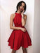Cheap Halter Red Open Back Simple A Line Short Homecoming Dress, BTW152