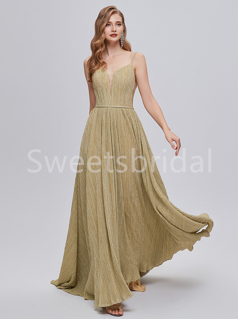 Elegant V-neck Spaghetti straps A-line Prom Dresses, SW1485