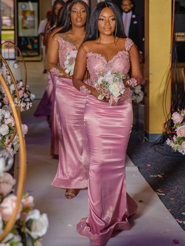 Beautiful Mermaid Sweetheart Lace Long Bridesmaid Dresses, SW9999