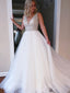 Simple V-neck A-line Tulle Evening Party Prom Dresses,SW1137