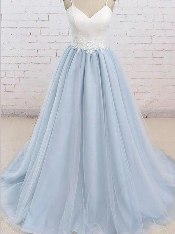 Simple Spaghetti Strap A Line Sweep Train Long Prom Dress, DPB167