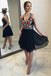 Elegant Deep V Neck Lace Up Chiffon A Line Short Homecoming Dresses, BTW161