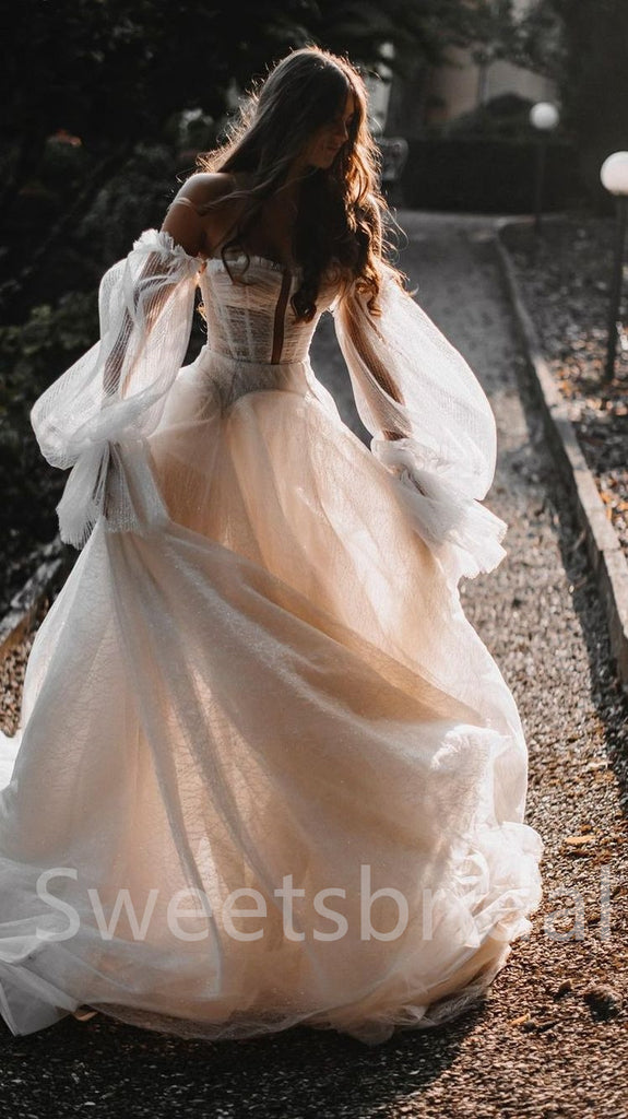 Elegant Off shoulder Long sleeves A-line Wedding Dresses,DB0285