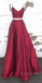 Elegant Burgundy Satin Spaghetti Strap Floor Length Evening Prom Dresses, SW0051
