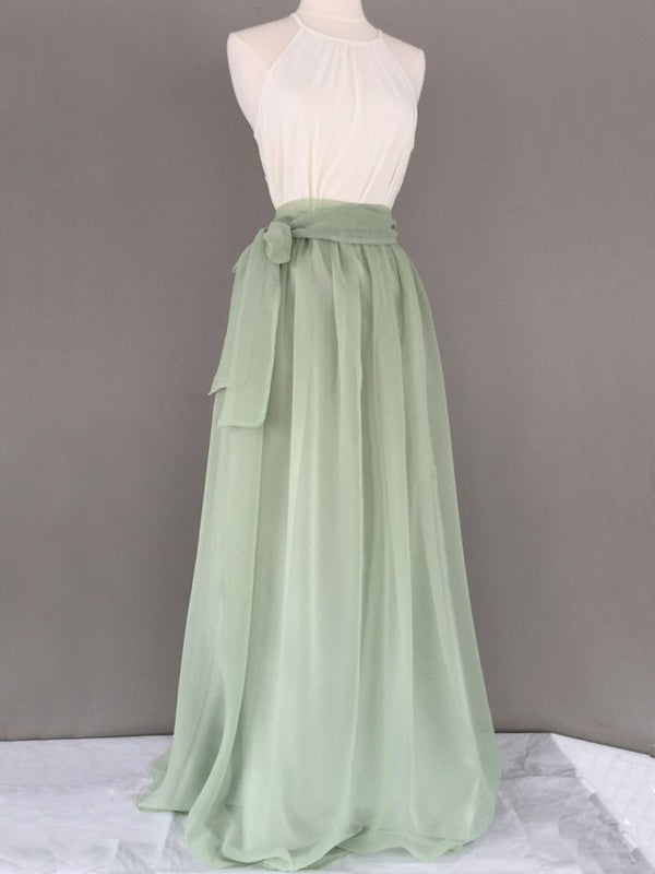 Simple Sage Green Halter Sleeveless Floor Length Evening Prom Dresses, SW0031