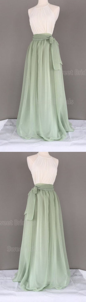 Simple Sage Green Halter Sleeveless Floor Length Evening Prom Dresses, SW0031