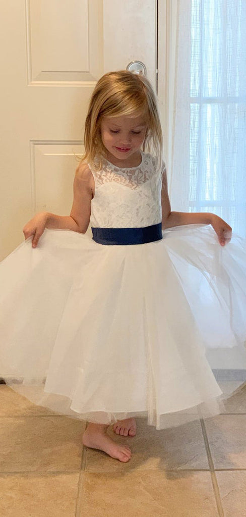Lovely Round Neck Sleeveless A Line Tulle Lace Flower Girl Dresses,GTE2132