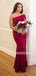 Charming One-shoulder Burgundy Mermaid Long Bridesmaid Dresses,SWE1259