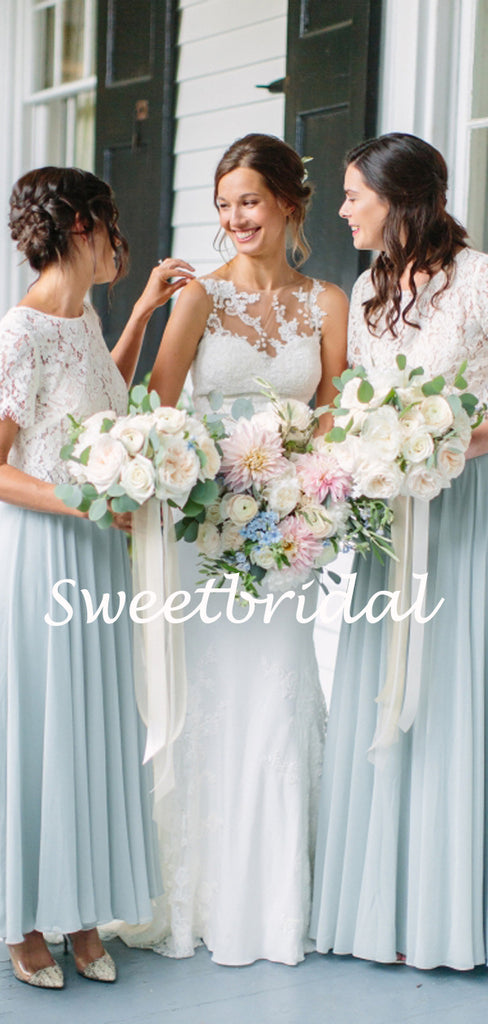 Charming Short Sleeve Lace Chiffom Party Dresses Long Bridesmaid Dresses, SW1118