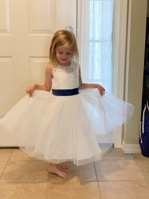 Lovely Round Neck Sleeveless A Line Tulle Lace Flower Girl Dresses,GTE2132