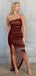 Sexy One-shoudler Mermaid Side Slit Burgundy Prom Dresses.SW1280