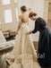 Elegant Off shoulder Long sleeves A-line Lace applique Wedding Dresses,DB0301