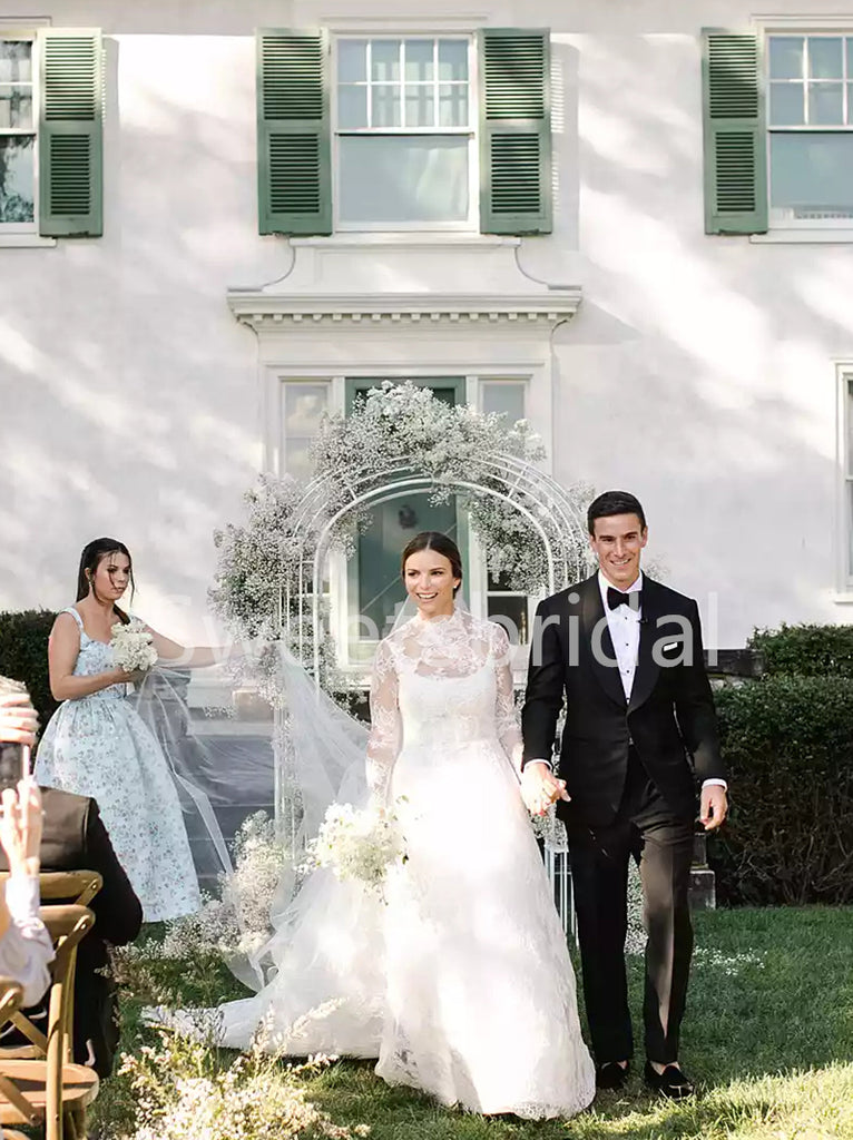 Elegant Long sleeves A-line Lace applique Wedding Dresses, DB0256