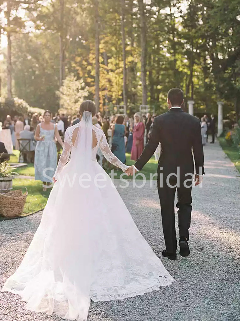 Elegant Long sleeves A-line Lace applique Wedding Dresses, DB0256