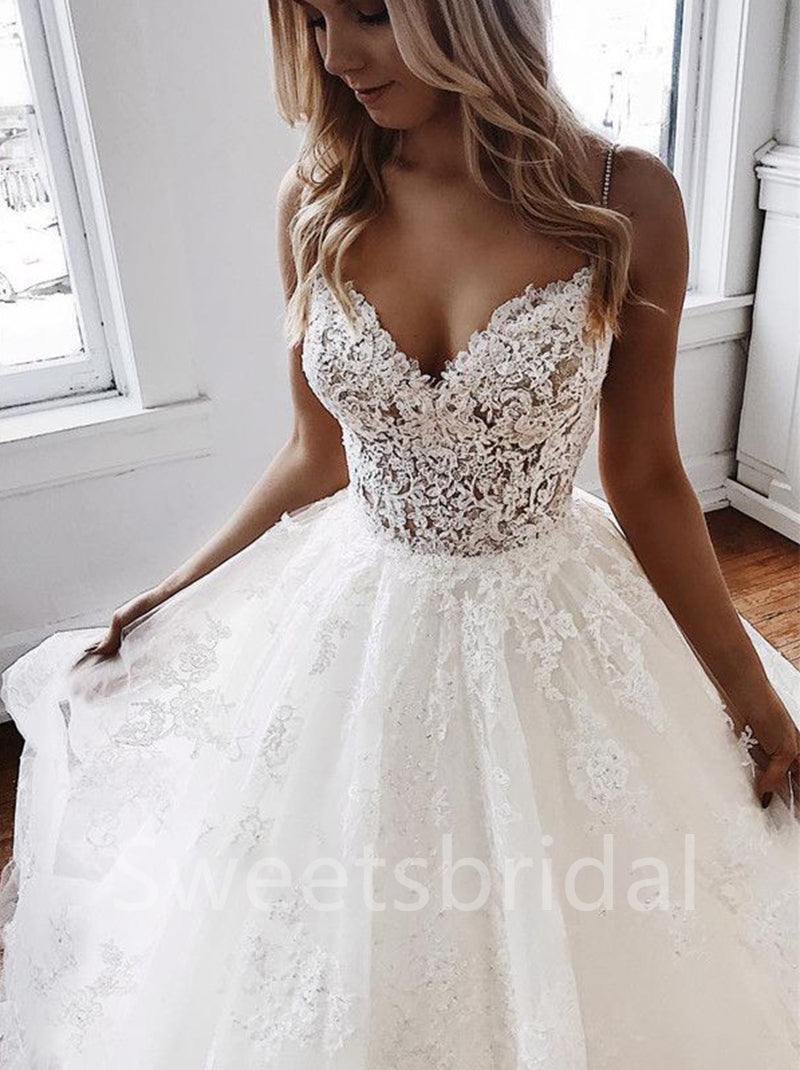 Summer Beach Wedding Dresses Lace Applique V Neck Plus Size Wedding Dresses  AWD1044