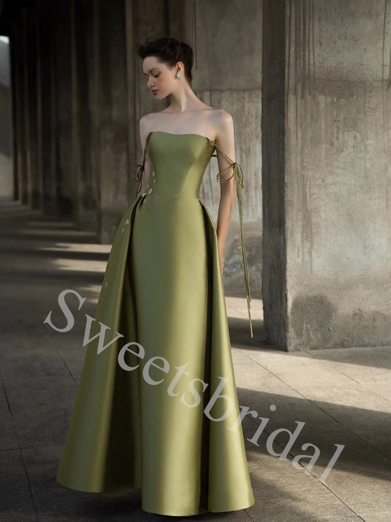Elegant Strapless Sleeveless A-line Long Prom Dress,SW1943