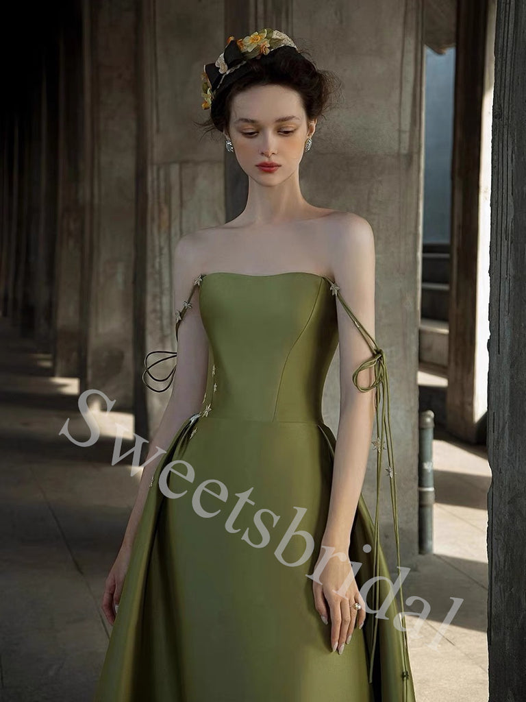 Elegant Strapless Sleeveless A-line Long Prom Dress,SW1943