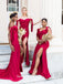 Off-shoulder Sweetheart Side slit Floor-length Elegant Simple Long Bridesmaid Dressess, SWE1348