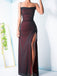 Popular Spaghetti Straps Mermaid Side Slit Burgundy Prom Dresses Online.SW1279