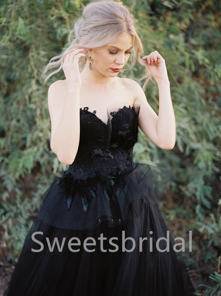 Black Sexy Sweetheart A-line Lace applique Wedding Dresses,DB0305